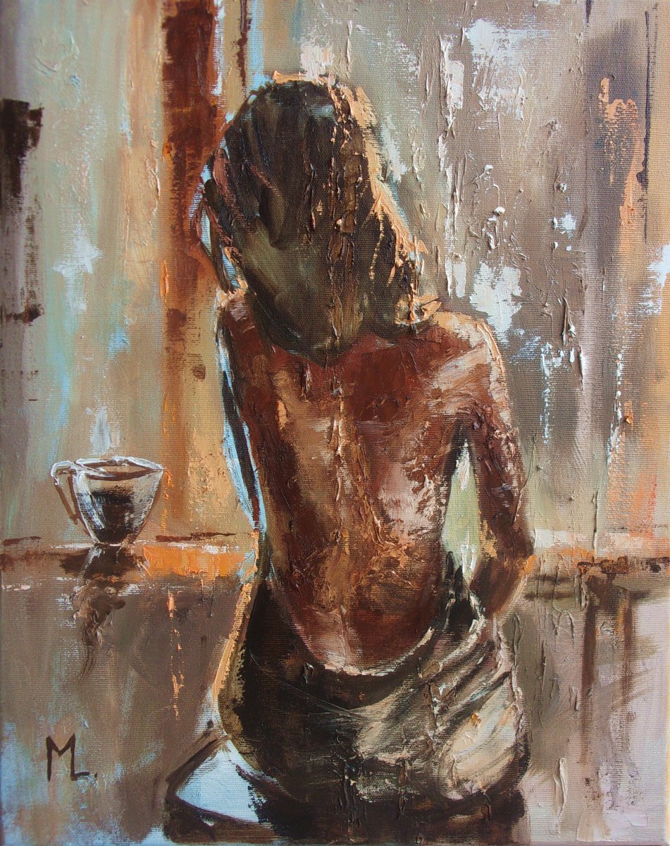 Expressive Portrait Oil Painting By Monika Luniak, 16 X 20", " Americano ", Original Artwork