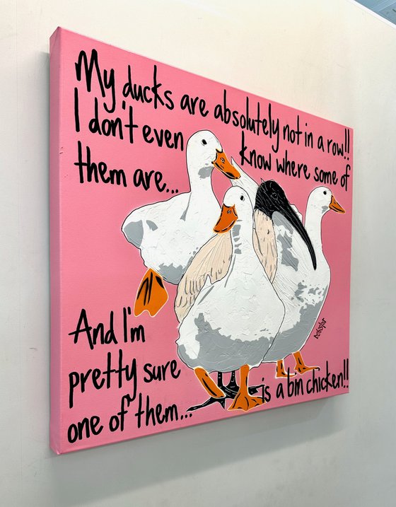 Ducks in a Row Pink Bin Chicken 61cm x 61cm