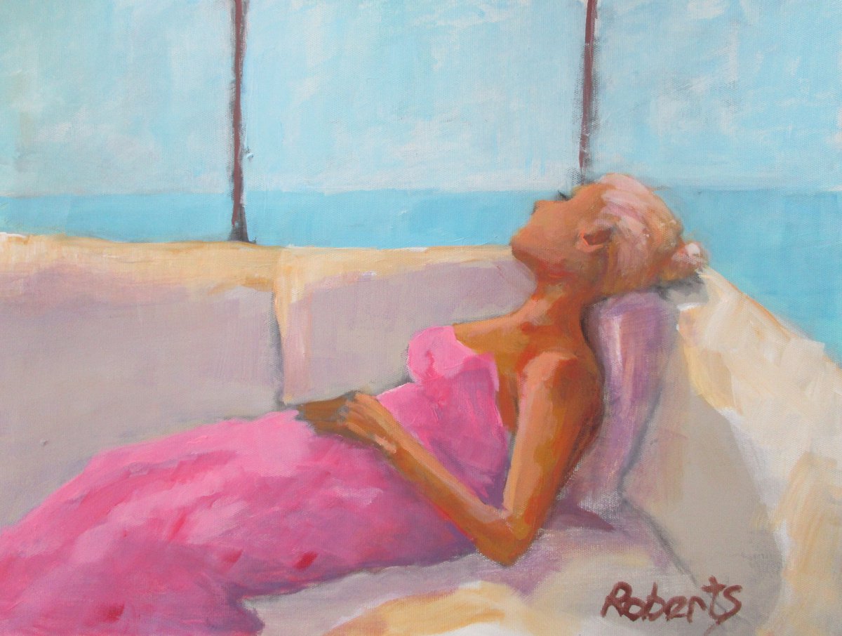 Impressionistic Portrait Acrylic Painting By Rosalind Roberts, 16 X 12", Beautiful Dreamer - Women