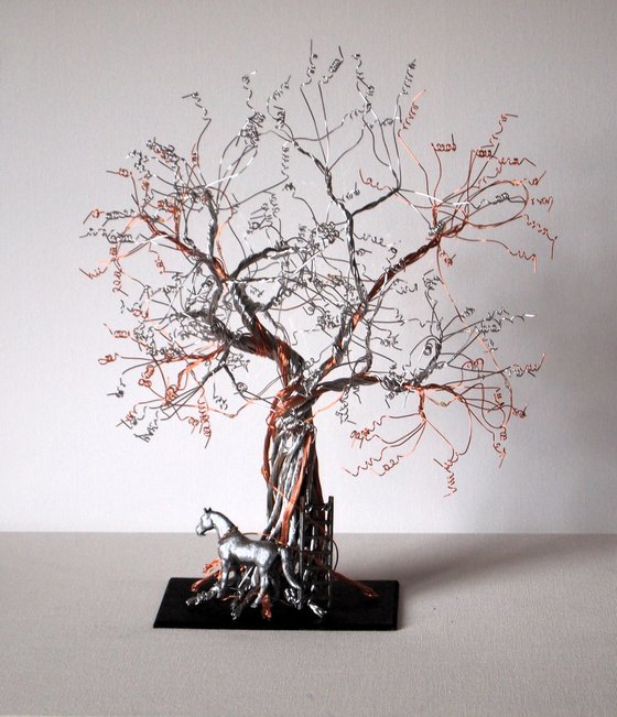 Horse, Ladder and wire tree sculpture