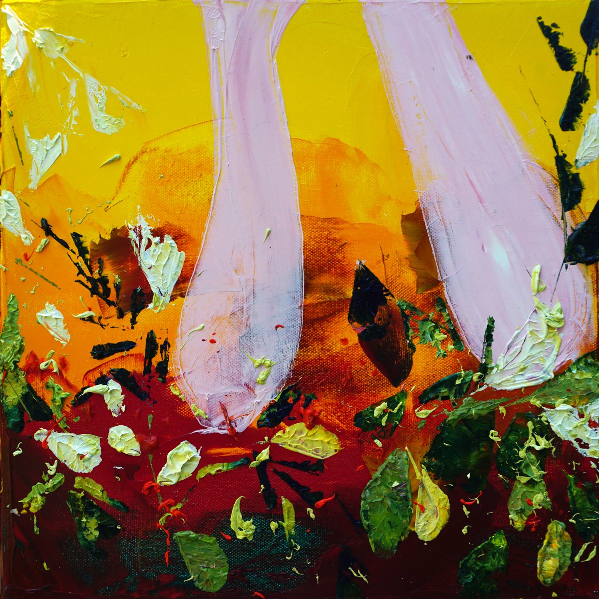 Abstract Botanical Oil Painting By Jelena B, 12 X 12, Back To Nature 30X30Cm/12X12In, Original Artwork