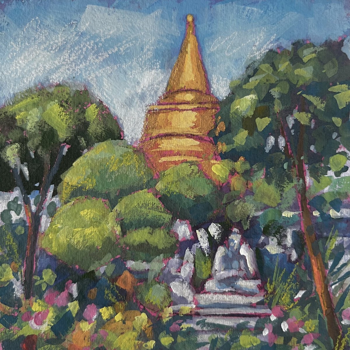Impressionistic Landscape Painting By Jimmy Leslie, 6 X 6, Grand Palace, Bangkok, Original Artwork