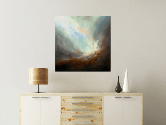 FORCE OF NATURE (LARGE SEASCAPE/LANDSCAPE ABSTRACT OIL PAINTING ON  QUALITY GALLERY WRAPPED CANVAS 32" X 32" X 2")