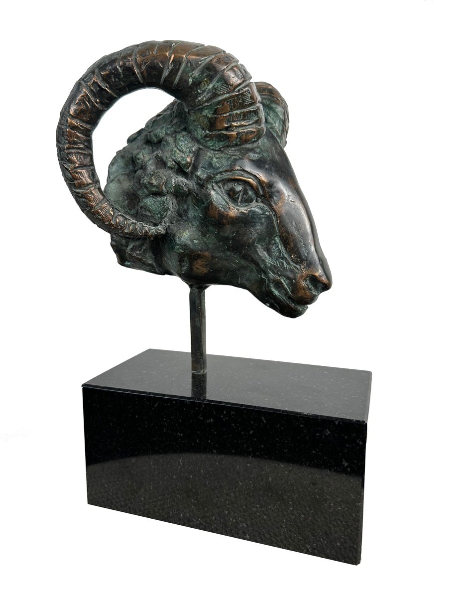 Expressive Animal Sculpture By Toth Kristof, 4 X 12", Ram - Aries, Original Artwork