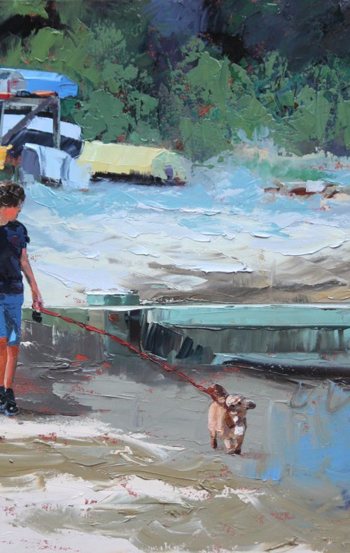 Boy Walking Dog by Claire McCall