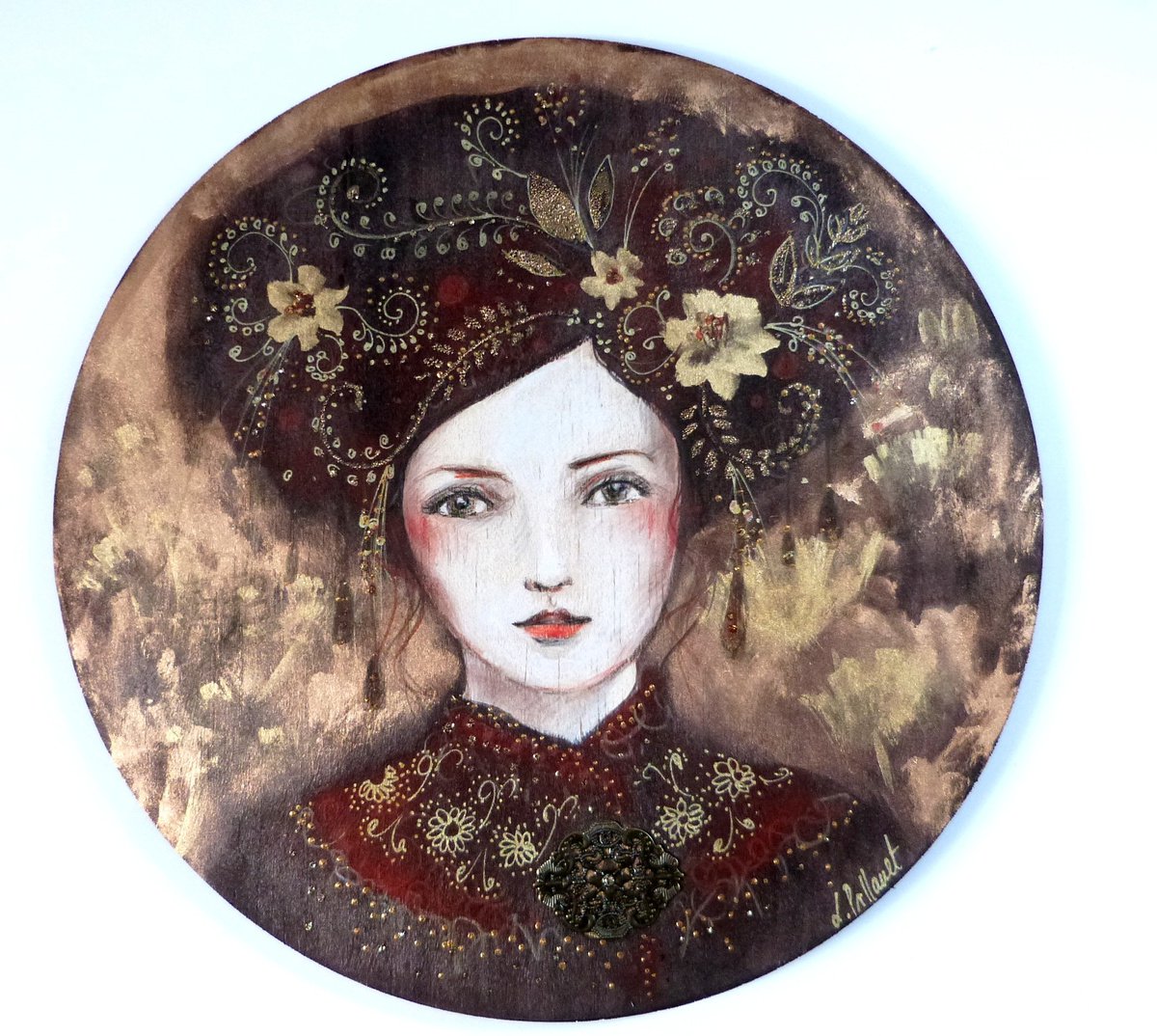 Precious Lola. wood round artwork 30cm. Acrylic painting by Loetitia ...