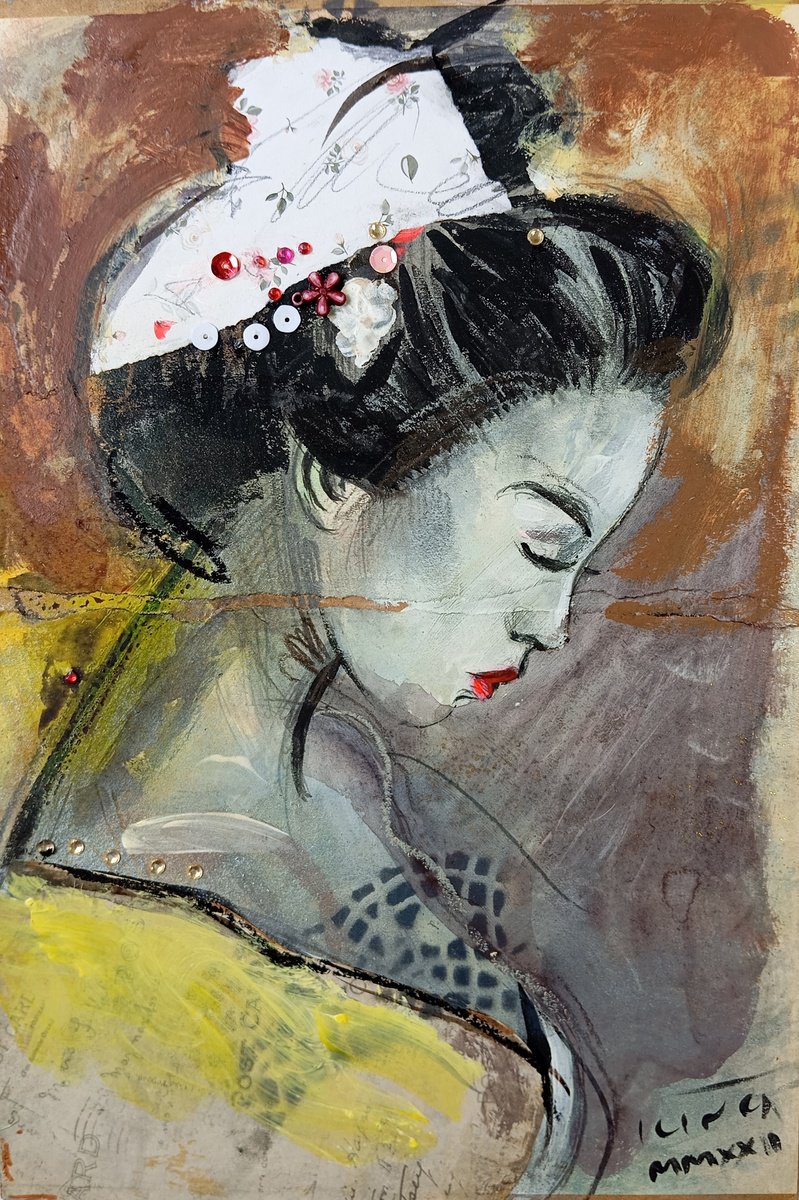 Impressionistic Portrait Pencil Drawing By Catalin Ilinca, 8 X 12, Sakura (L