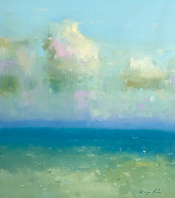 Turquoise Ocean, Original oil painting, Handmade artwork, One of a kind