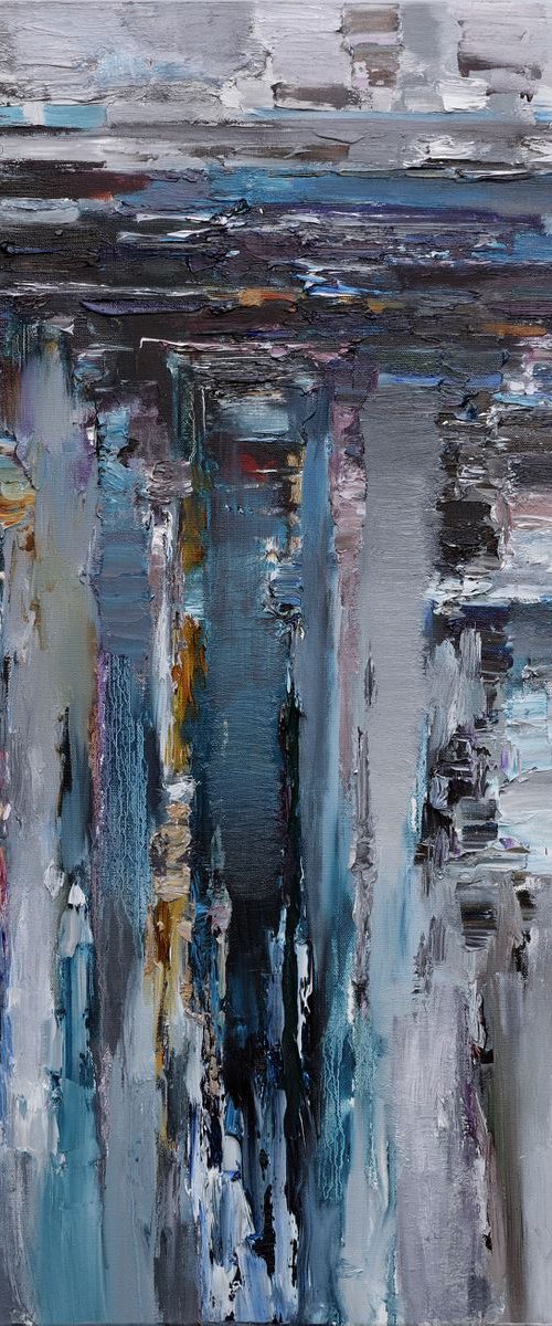 Gray Abstract Painting - 70 x 90 cm - Original oil painting by Anastasiia Valiulina