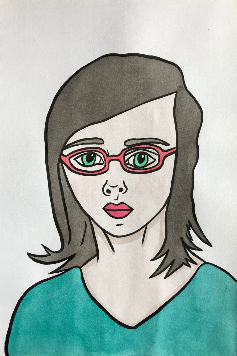 Portrait With Glasses - original mixed media painting by Kitty Cooper