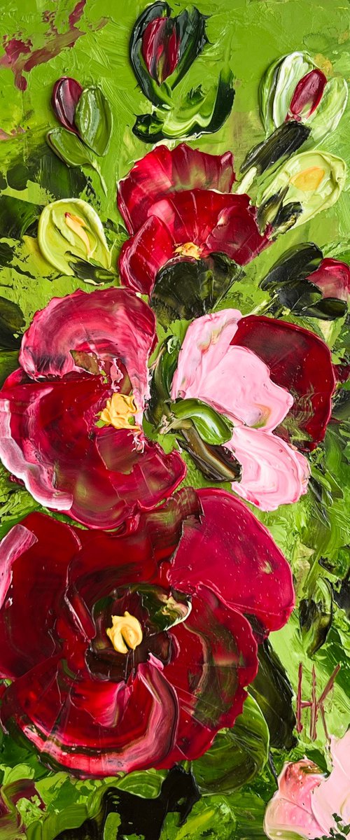 Mallow Hollyhock Painting by Halyna Kirichenko