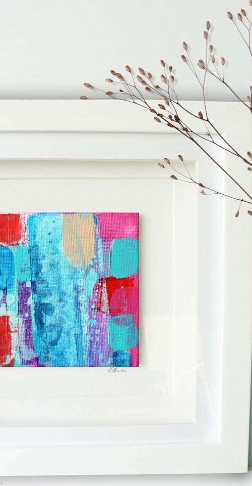 Framed ready to hang mini original abstract #201 by Carolynne Coulson