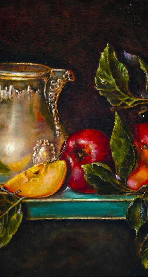 Silver jug with apples by Inga Loginova