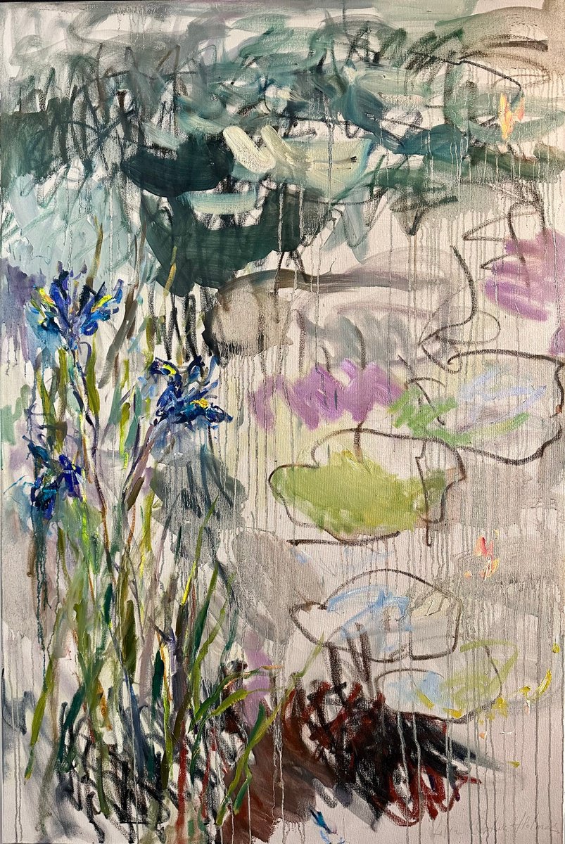 Expressive Abstract Oil Painting By Lilia Orlova-Holmes, 39 X 59", By The Pond. Floating Reflections., Original Artwork