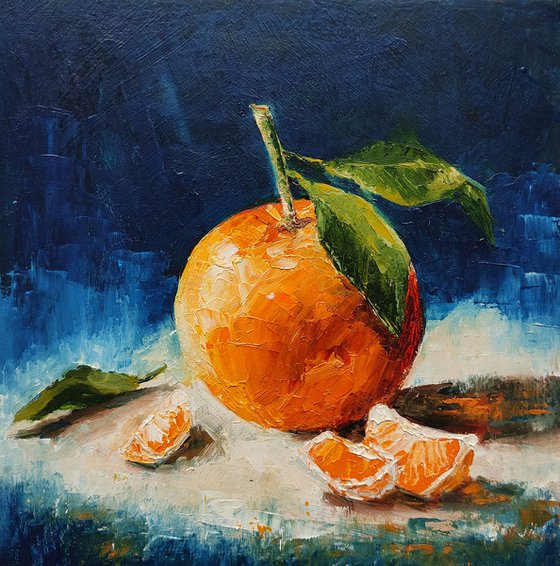 Tangerine on dark background 2