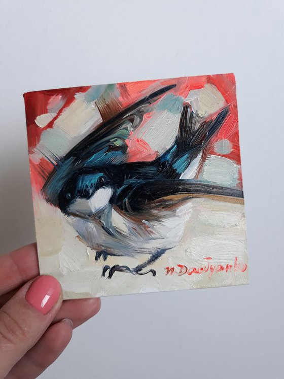 Swallow in flight small oil painting in frame