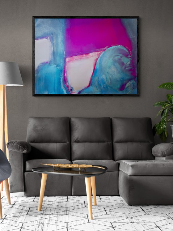 Bright painting - "Pink room" - Pop Art - Portrait - Realism - Neon art - Girl