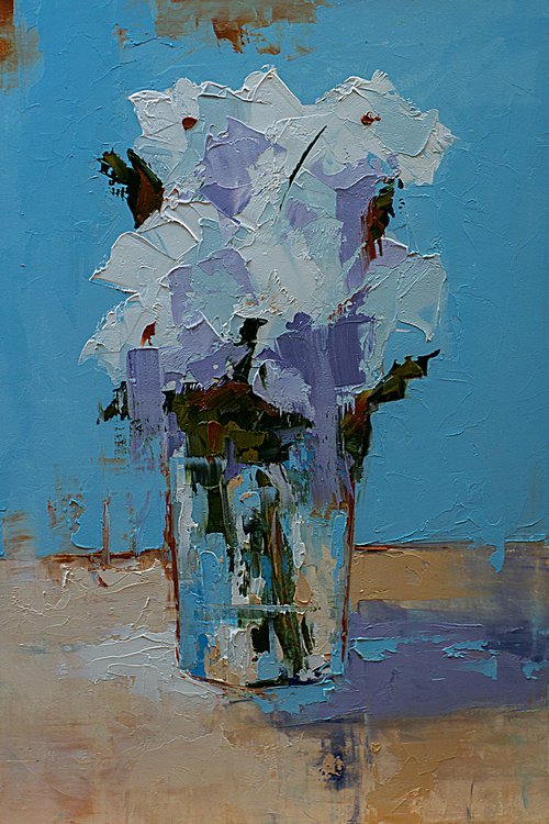 Modern still life painting with flowers in glass by Marinko Šaric