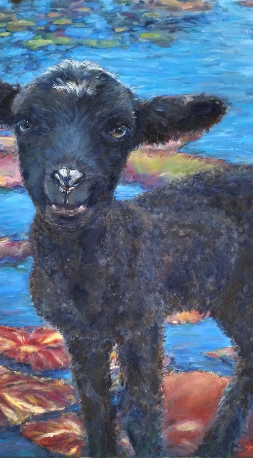 Black Sheep at The Pond by Jura Kuba Art