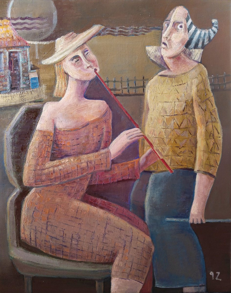 Expressive Portrait Oil Painting By Gegham Hunanyan, 16 X 20, Forgotten Melody, Original Artwork