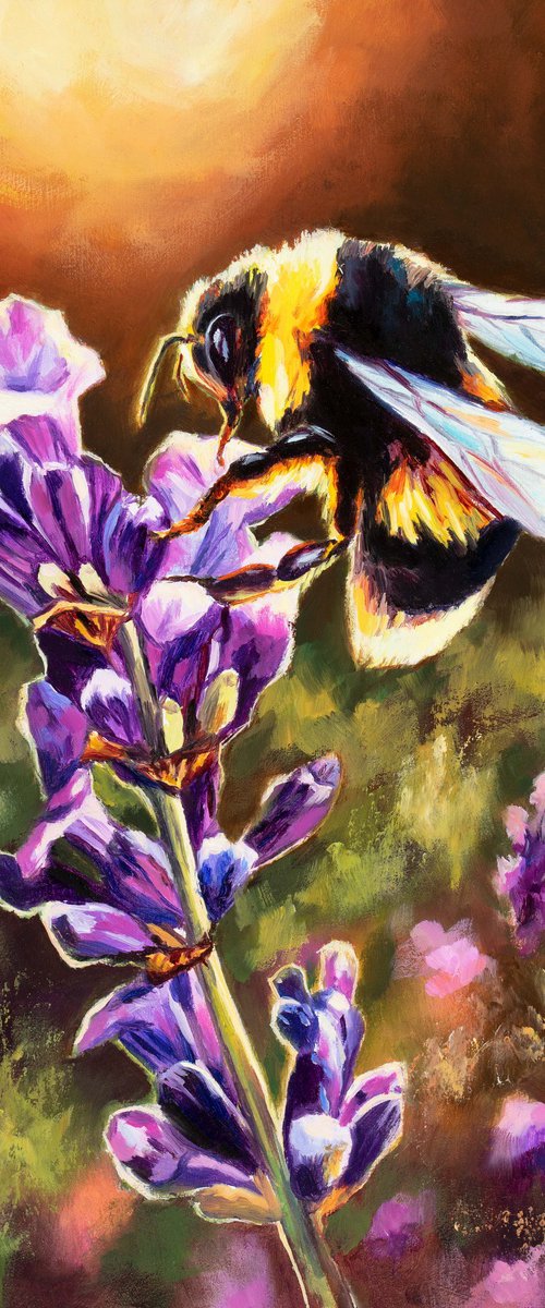 Bumblebee and lavender flower by Lucia Verdejo