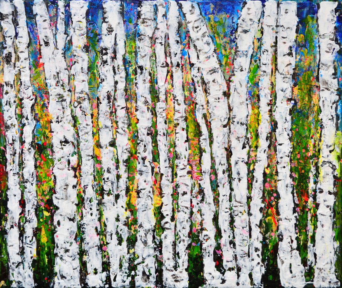 Impressionistic Landscape Acrylic Painting By Misty Lady - M. Nierobisz, 12 X 10", Aspen Trees 02, Original Artwork