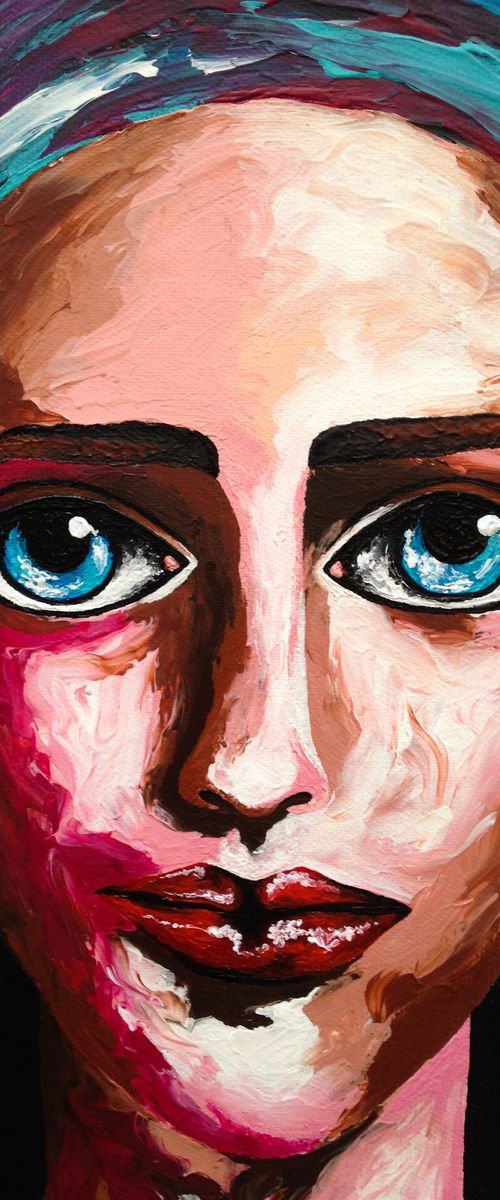 DEEP IN HER BLUE EYES(fingerpainting)35x70cm by Christina Bilbili