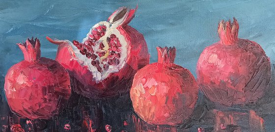 Pomegranates (30x60cm, oil painting,  ready to hang)