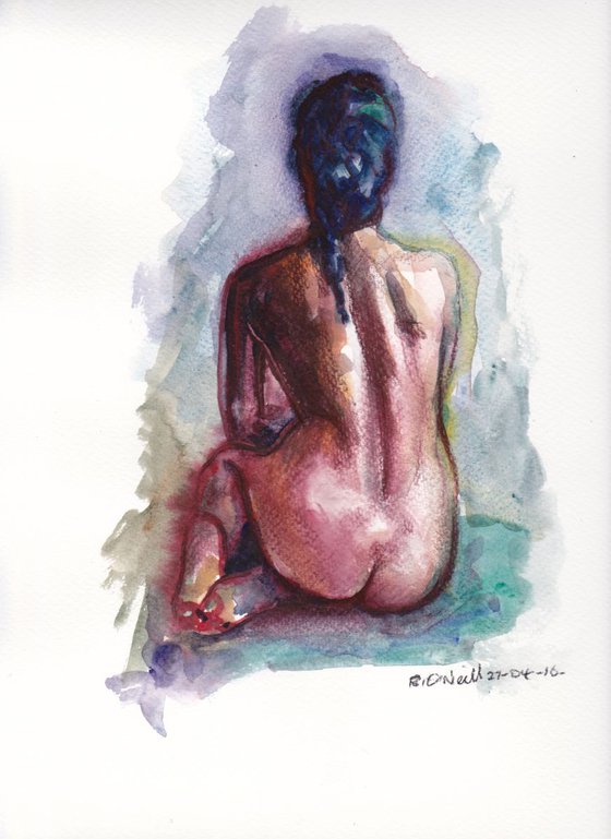 seated female nude back view