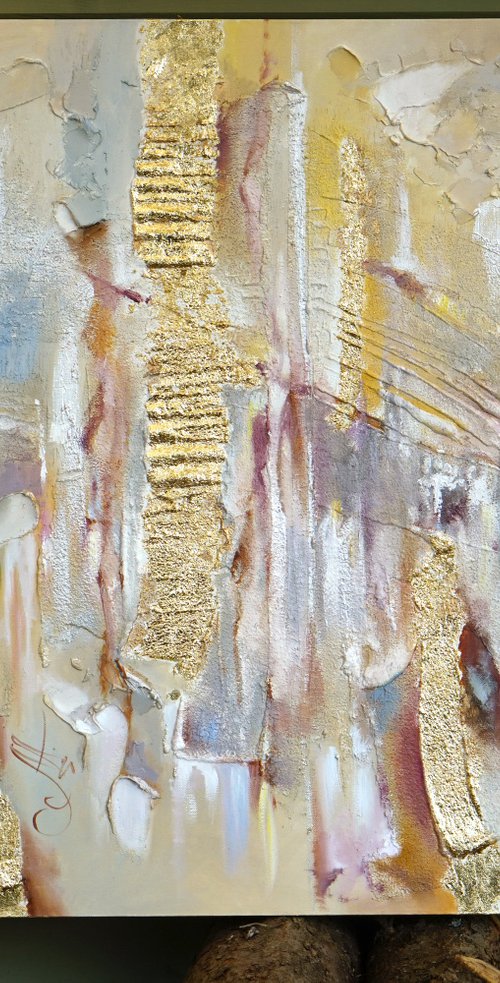 Abstract golden canvas wall art by Annet Loginova