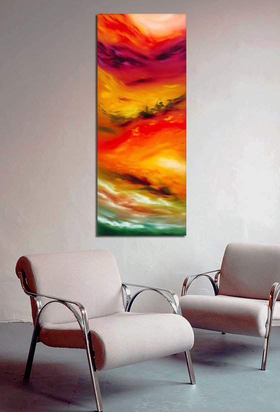 Autumn leaves II, the series, 40x100 cm, Deep edge, LARGE XL, Original abstract painting, oil on canvas