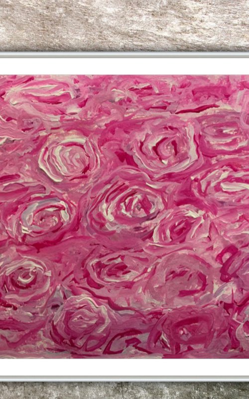 A Bed Of Pink Roses - Flower Study 12x16 on paper by Ryan  Louder