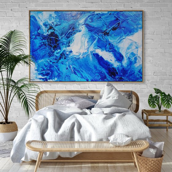 Blue Champagne 160cm x 100cm Textured Abstract Art