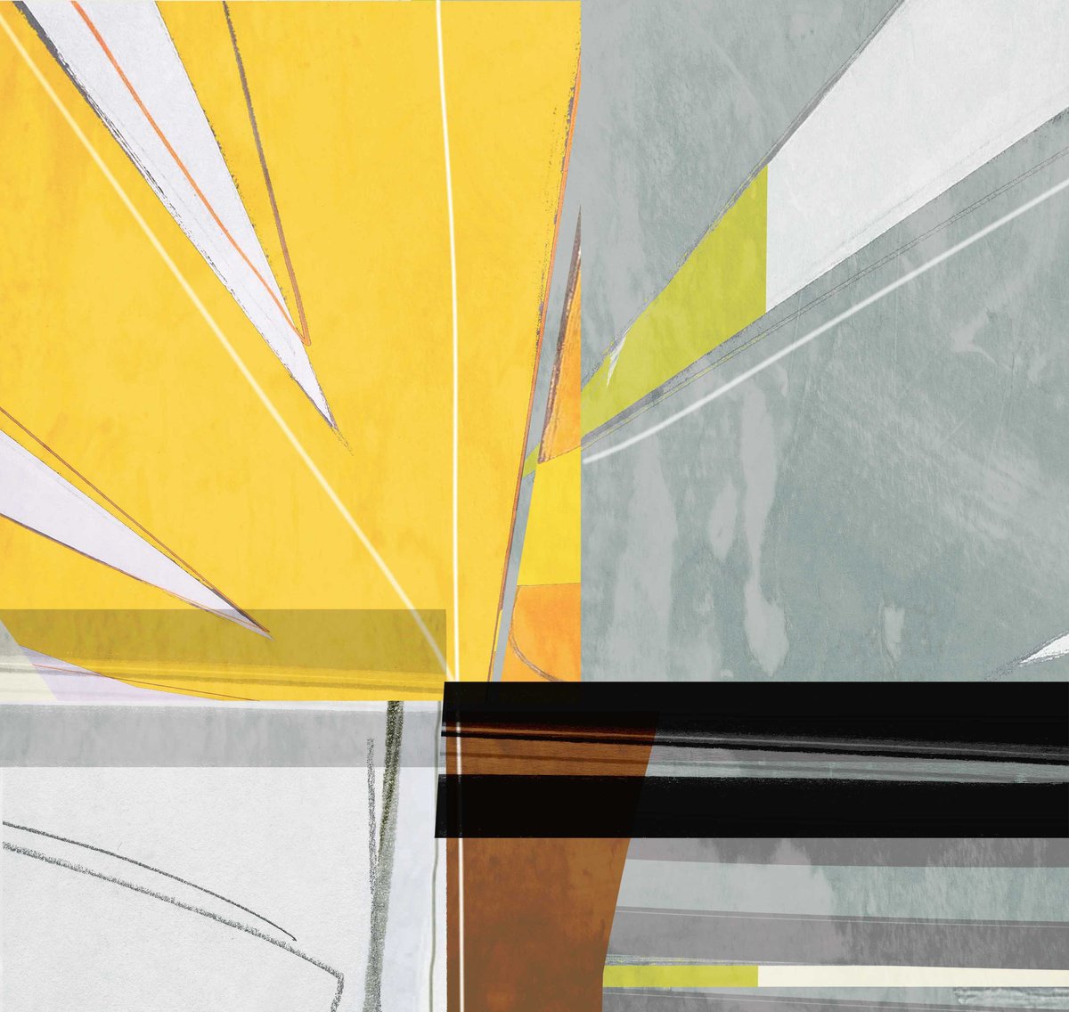 Expressive Botanical Giclee Print By Adrian Bradbury, 17 X 17, Yellow, Original Artwork