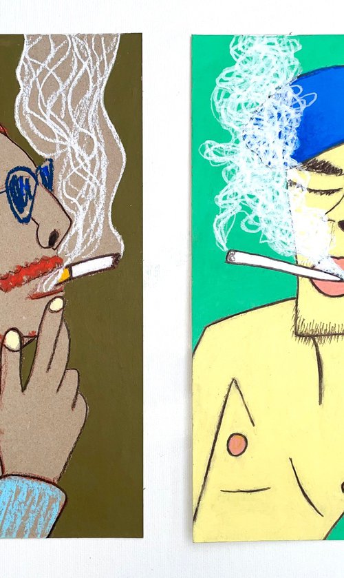 Set 2 artworks “Smoking guys” by Ann Zhuleva