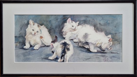 "Curious kittens" (watercolor painting for kids room)