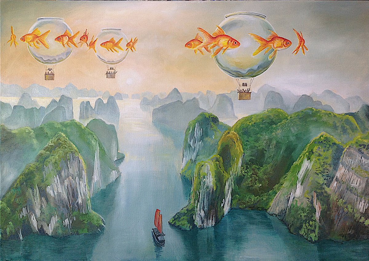 Surrealistic Oil Painting , Goldfish Xxxvi By Daniel Loveday, 39 X 28, Artwork For Sale On Artfinder