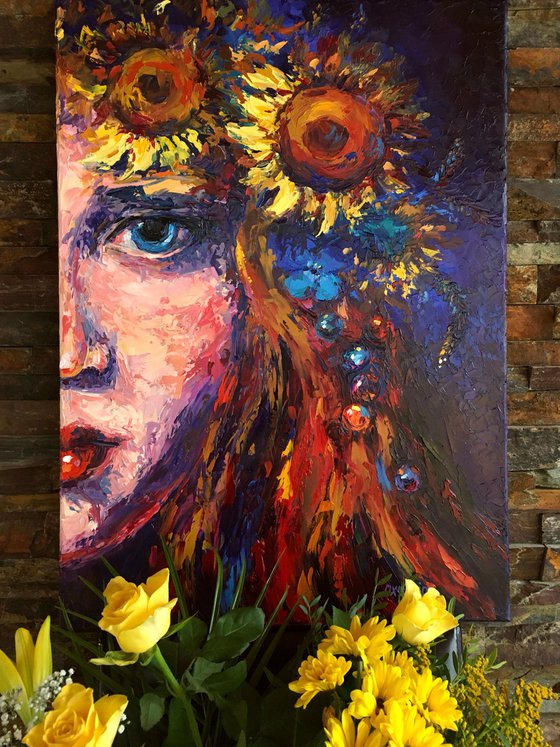 "Girl with a wreath of sunflowers"
