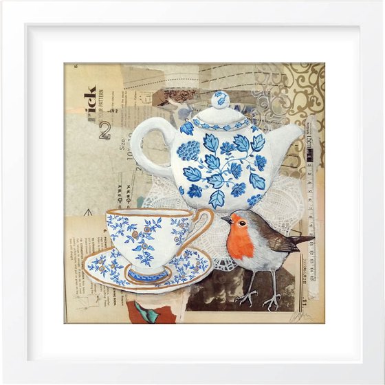 Mr Robin came to tea - Framed and ready to hang