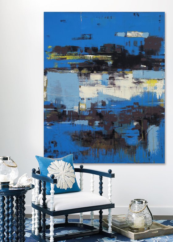Blue Modern Art Rug 60x48" EXTRA LARGE Art by Bo Kravchenko