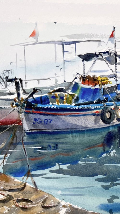 Boats at the pier #5 by Eugenia Gorbacheva