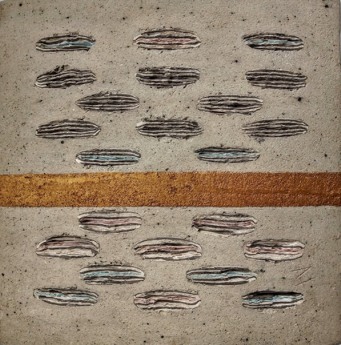 Abstract Relief By Rossitza Trendafilova, 10 X 10", "Golden Traces", Original Artwork