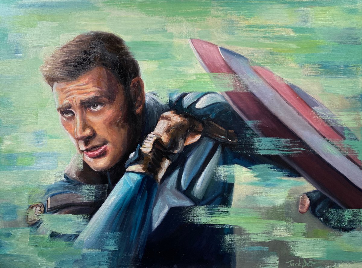 Captain America portrait painting oil portrait Original art extra large wall art by Evgeny Potapkin