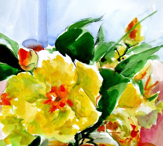 Still life with yellow flowers