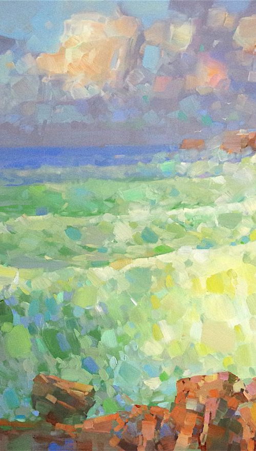 Seascape, South Bay, Original oil painting, Handmade artwork, Large size 36x48 One of a kind Signed with Certificate of Authenticity by Vahe Yeremyan