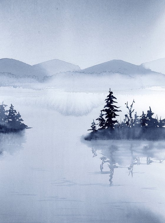 Serene Misty Lake