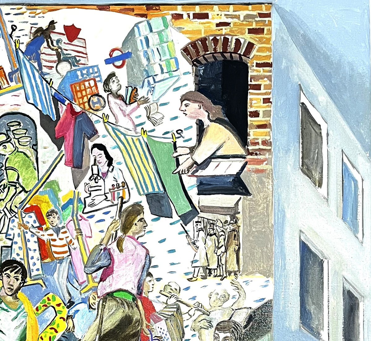 Urban And Pop Portrait Oil Painting By Frank Creber, 43 X 51, New Voices On Sidney Street, Original Artwork