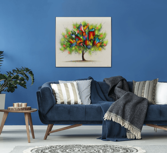 Flowering Tree 35.5” Large Abstract Painting (90 x 100 cm)