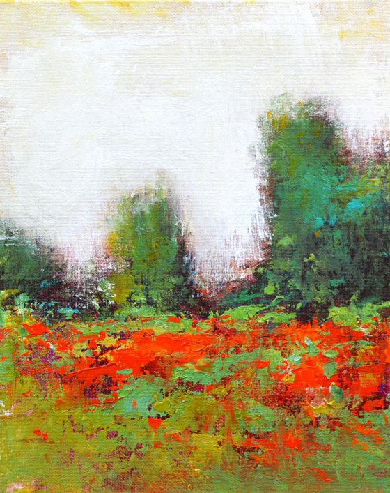 Red Flower Field, 8x10 inches