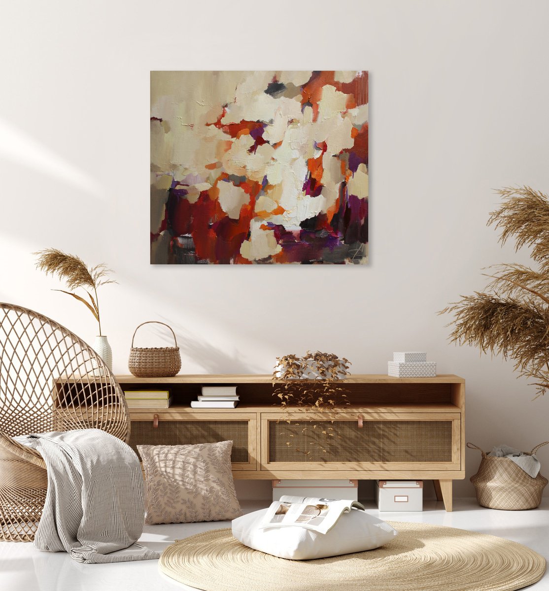 Abstract Oil Painting By Ana Saut, 35 X 31, Glare/Orange Abstraction, Original Artwork